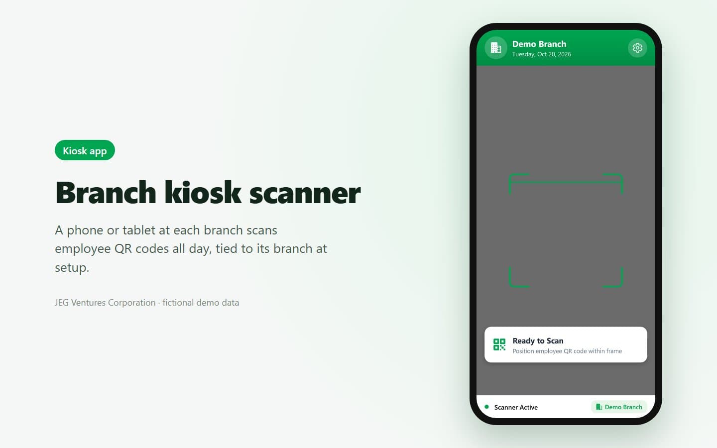 Kiosk app: branch scanner ready for the next employee